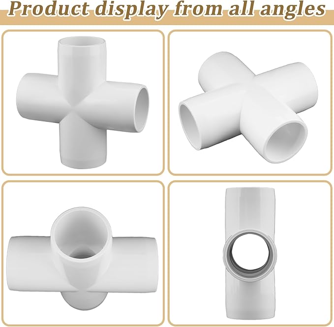 12-Pack 3/4" PVC Fittings Cross, Furniture Grade 3/4 Inch PVC Pipe Fittings 4 Way, UV Resistant, Fits SCH40 Pipe DIY Garden Shelves, Greenhouse, Shelf