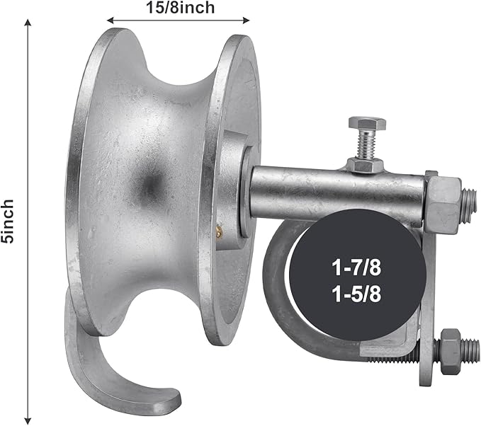 Sliding Gate Rollers, 5" Galvanized Steel Pipe Track Wheels for Chain Link Sliding Gates, Fits 1-7/8" and 1-5/8" Gate Frames & Track Pipes, Single U Bolt Hardware, Pack of 4