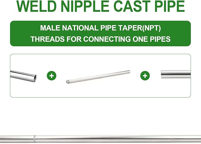 TAISHER 2PCS 304 Stainless Steel Pipe Fittings, 1/4" NPT Male Threaded, 16" Length Weld Nipple Cast Pipe