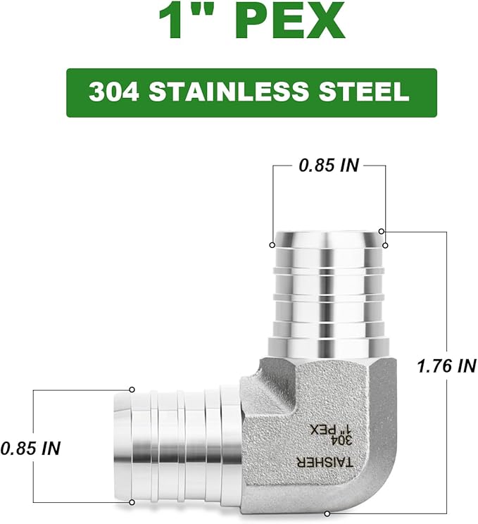 TAISHER 2PCS 304 Stainless Steel 90 Degree Elbow Pex Fittings, 1" Pex Fitting With 4PCS Hose Clamp For Pex Tubing Pipe