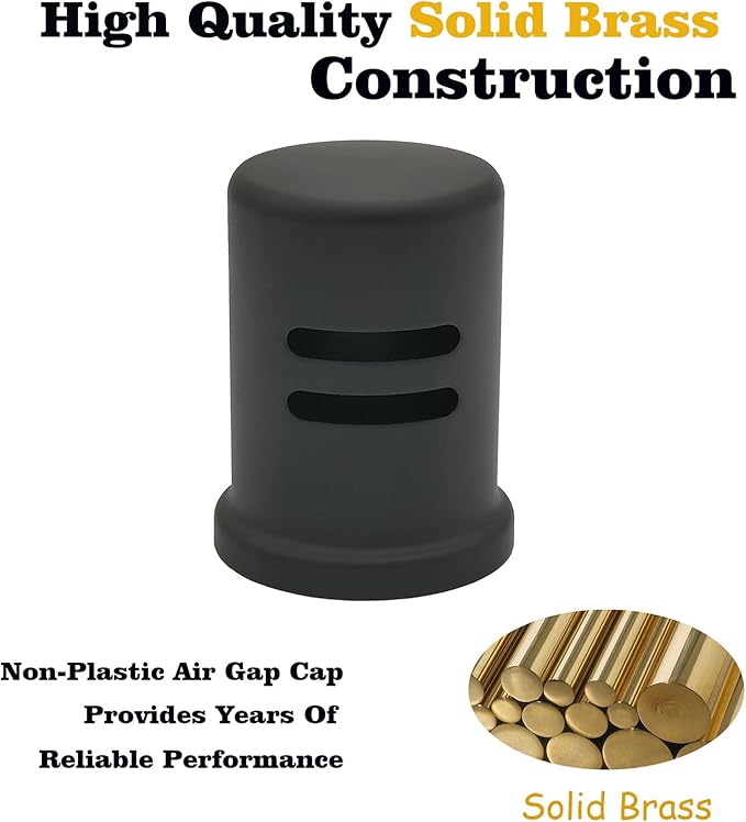 Dishwasher Air Gap Kits with Black Dishwasher Air Gap Cover and Matching Escutcheon, Replacement Black air gap dishwasher,Solid Brass Air Gap Cap,Matte Black Finish
