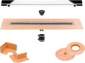 All-in-one Waterproof Linear Shower Drain Kit with 48 Inch Center Outlet Channel Body (KL1V60E120) and Drain Grate Assembly (Cover) in Solid Design with Chrome Finish (KL1AR19EP120)