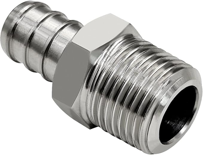 Barb Crimp PEX 1/2" x 3/8" NPT Male Thread Adapter Stainless Steel Crimp Fitting (Pack of 2)