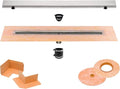 All-in-one Waterproof Linear Shower Drain Kit with 36 Inch Center Outlet Channel Body (KL1V60E90) and Drain Grate Assembly (Cover) in Solid Design with Brushed Stainless Steel Finish (KL1AR19EB90)