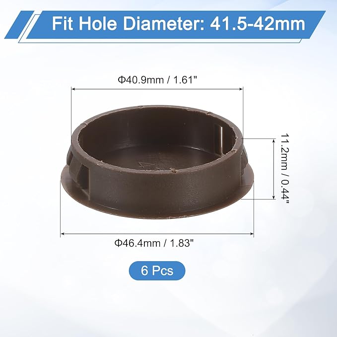 uxcell 6Pcs 42mm(1-5/8") Nylon Hole Plugs, Flush Type Panel Round Snap in Fastener Knockout Locking Plugs for Furniture Insert End Caps Panels, Brown