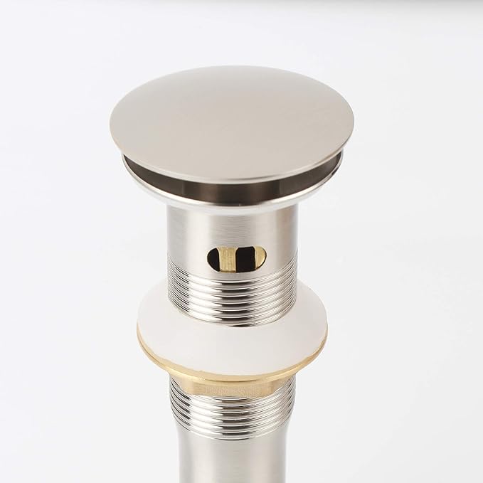 Brushed Nickel Pop Up Sink Drain with Overflow, Bathroom Faucet Vessel Sink Drain with Detachable Basket Stopper