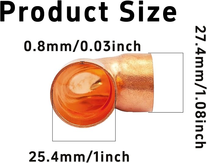 2Pcs 1 Inch ID 0.8mm Thick Pure Copper 90 Degree Elbow, Short Radius Pipe Fitting with Sweat Solder Connection for Plumbing HVAC Refrigeration System