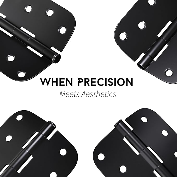 Goldenwarm 24 Pack Black Matte, Heavy Duty 4in x 4in Door Hinges with 5/8" Radius Corners