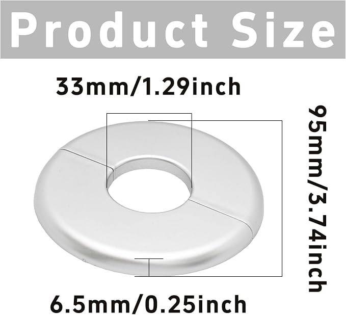 2PCS bociloy 33mm/1.3" ID Wall Split Flange, Silver ABS Round Self-Adhesive Escutcheon Plate, Wall Hole Decoration Cover, Water Pipe Plate Cover
