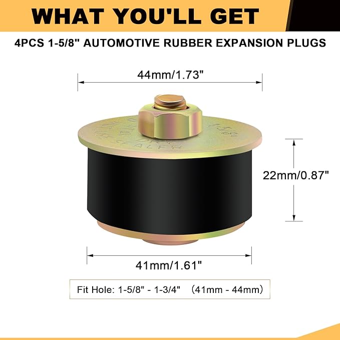 Siptenk 1-5/8" Freeze Rubber Expansion Plug 4 pcs, Automotive Rubber Expandable Freeze Plugs for Engine