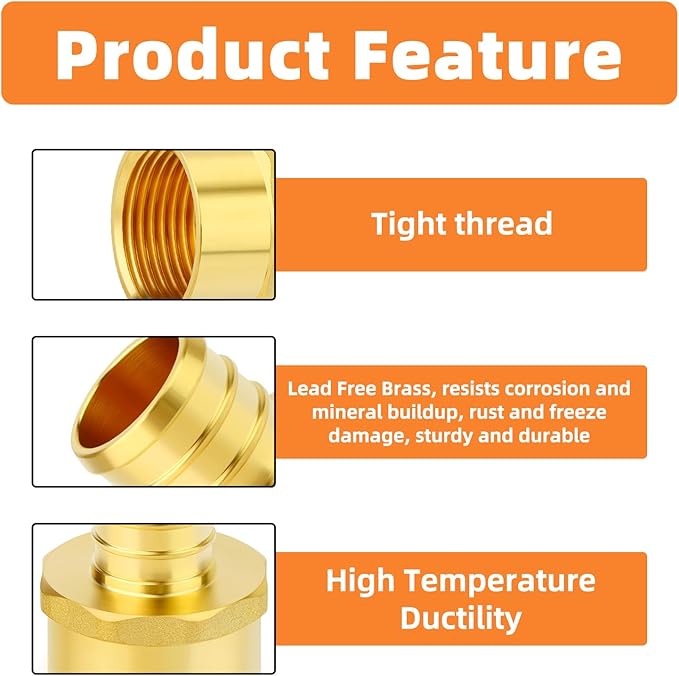 GASHER 2Pcs No Lead Brass 3/4" Pex Female Adapter, 3/4" Female NPT to 3/4" PEX Adapter for Pex Tubing
