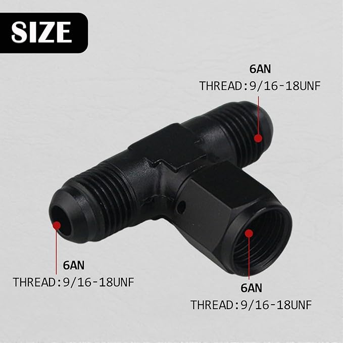 6AN Male Tee Fitting Adaptor with AN6 Female Swivel on Side Black
