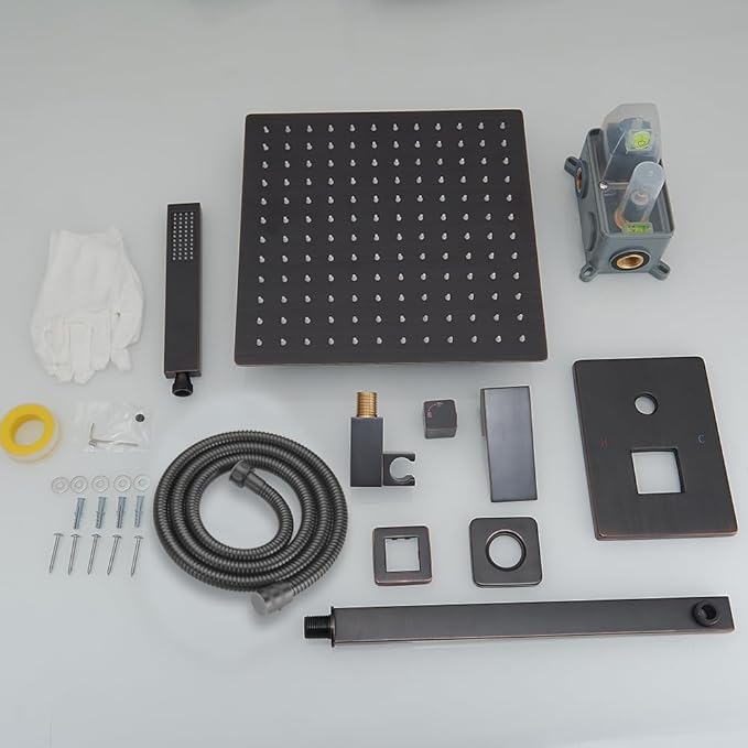 Oil Rubbed Bronze Shower System 12 Inch Bathroom Rain Mixer Shower Combo Set Wall Mounted Rainfall Shower Head and Handheld System Shower Faucet Set Rough-in Valve Body and Trim Kit