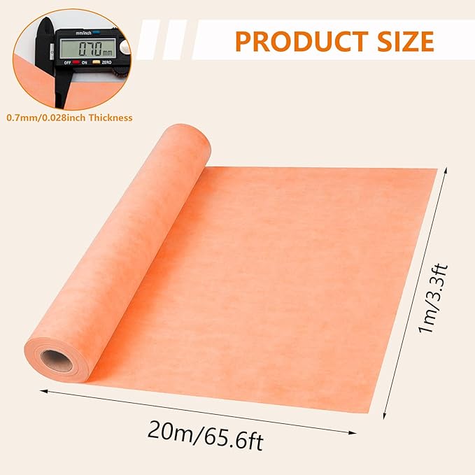 216 SQ FT Waterproofing Membrane for Bathroom Shower, 27.6mil, 3' 3" x 65.6FT Tile Flooring Underlayment Roll Under Ceramics, Natural Stone Tiles and LVT for Shower Wall, Bathroom Floors