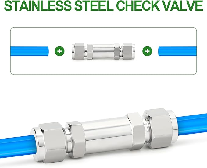 TAISHER 1PCS 304 Stainless Steel 1/2" Tube OD Check Valve,Backflow Prevention,One Way Non-Return Check Valves