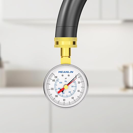 MEANLIN MEASURE 0~150Psi 3/4" Female Water Pressure Test Gauge, 2.5" FACE DIAL with Red Indicator Hands, Hydraulic Tester Suitable for Gardens, Water Pipes