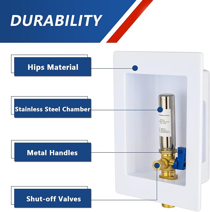 Ice Maker Outlet Box with Stainless Steel Water Hammer Arrestor,1/2 Inch Sweat (MIP) Inlet and 1/4 Inch OD Compression Outlet Connection, Icemaker Box with Installed 1/4-Turn Ball Valve