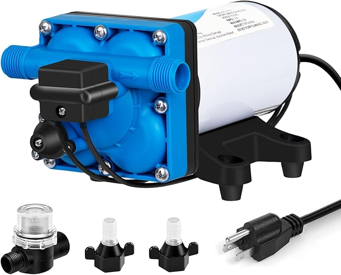 DC HOUSE 110V RV Camper Water Diaphragm Pump with Power Plug, 42-Series 5.5GPM 70PSI High Pressure, On Demand Self Priming Booster Pump for Kitchen, Bathroom, Garden Hose, Rain Barrel & Marine Use