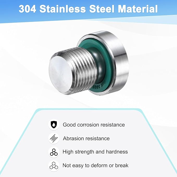 4-Pack Inner Hex Head Pipe Fitting Plug, M12x1mm 304 Stainless Steel Socket Bung Plug with Fluorine Sealing Ring for Terminate Pipe Ends/Replacement Drains