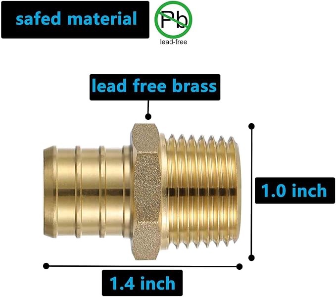 (10 Pack) Lidertik 3/4 PEX to 1/2 NPT Male Fittings Adapter, 3/4" PEX F1807 to 1/2" NPT Male Threaded Adapter Brass