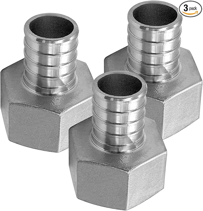 Barb Crimp PEX 3/4" x 3/4" NPT Female Thread Adapter Stainless Steel Crimp Fitting (Pack of 3)