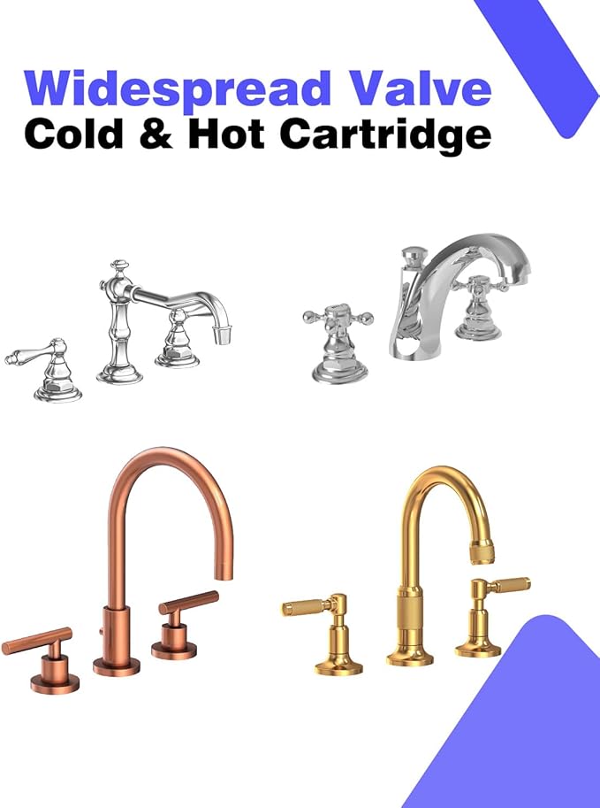 1-001 & 1-002 Ceramic Valve Set，Chrome & Lead-Free Copper, Replacement Newport Hot and Cold Widespread Cartridge