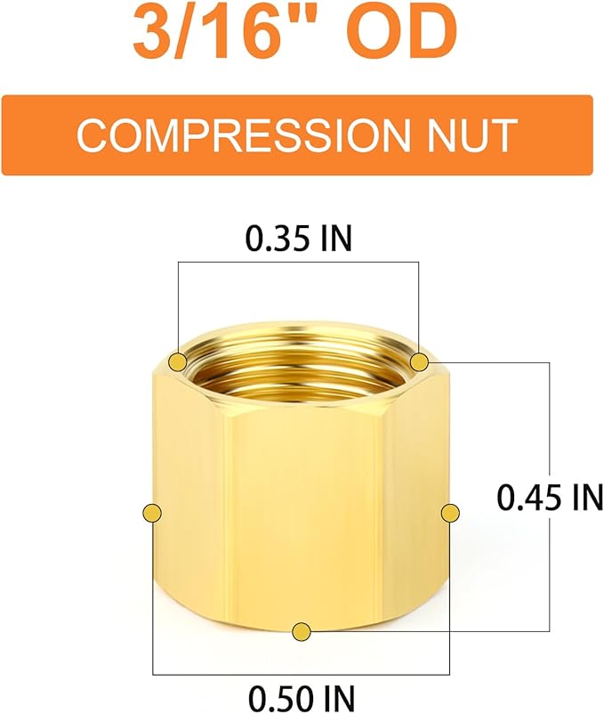 GASHER 20PCS Brass 3/16" Compression Fitting, Brass Compression Nut