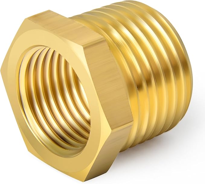 TAISHER 5PCS Brass Reducer Hex Bushing Threaded Pipe Fitting 1/2" NPT Male x 3/8" NPT Female Adapter
