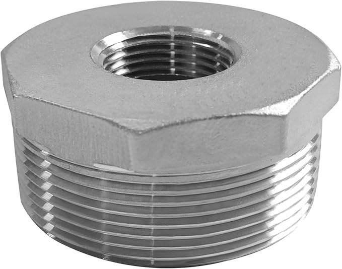Stainless Steel 2" Male NPT to 1" Female NPT Reducer Hex Bushing Pipe Fitting Adapter (pack of 1)