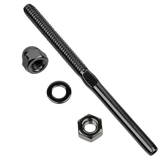 BLIKA 50 Pack Black Cable Railing Swage Threaded Stud Tension End Fitting Terminal for 1/8" Deck Cable Railing, T316 Stainless Steel, Black Cable Railing tensioner 1/8" for 2"x2" Wood/Metal Post