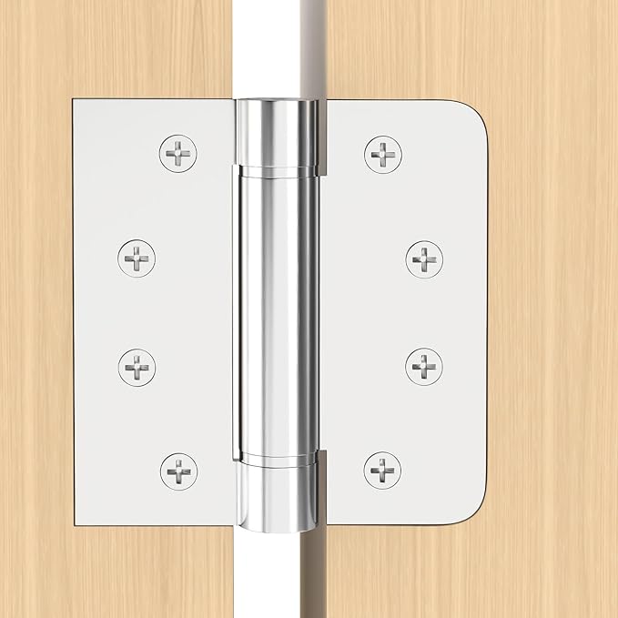 Hinges Self-Closing Door Hinges 4Inch 304 Stainless Steel Hinges Spring Hinge Heavy Duty Hinges with Square Rounded 5/8" Radius Corner Adjustable Tension 2 Pack