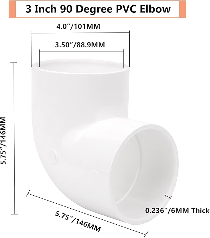 3 Inch 90 Degree Elbow 2 Way Right Angle PVC Pipe Fitting, Furniture Build Grade SCH40 (Socket x Socket) 3" PVC Fitting Connectors for DIY Shelf Garden Support Structure