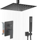 16 Inch Ceiling Mount Matte Black Shower System Bathroom Luxury Rain Mixer Shower Combo Set Ceiling Rainfall Shower Head System (Contain Shower Faucet Rough-in Valve Body and Trim Kit)