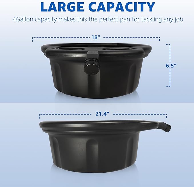 HKTE 16L (4.2 Gallon) HDPE Oil Drain Pan, Large Capacity,High-Density Polyethylene, Anti-Splash