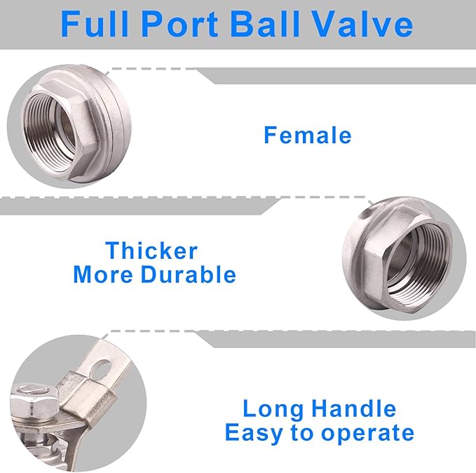 DERNORD 2 Pack Stainless Steel 304 Ball Valve, Full Port Heavy Duty for WOG with Locking Device (1-1/2" NPT)