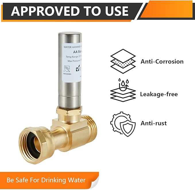 20-Pack HeSun Straight Water Hammer Arrestor for Washing Machine, 3/4" GHT Male x 3/4" GHT Female Connection, Stainless Steel Hammer Arrestor, Reduce Laundry Washer Knock Noise(HAMMER020-20)