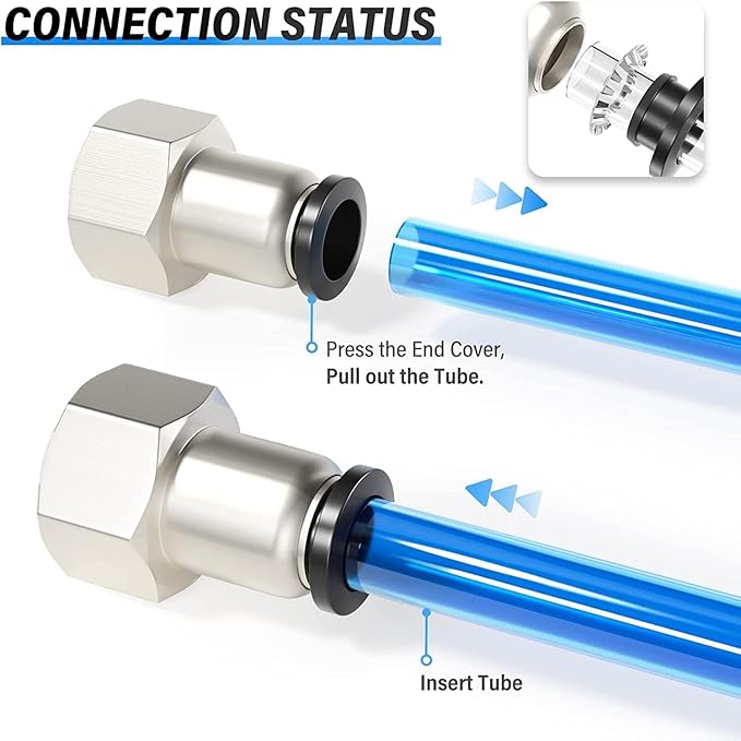 TAILONZ PNEUMATIC Female Straight 8MM Tube OD x 3/8 Inch BSP Thread Push to Connect Fittings PCF8-03(Pack of 10)