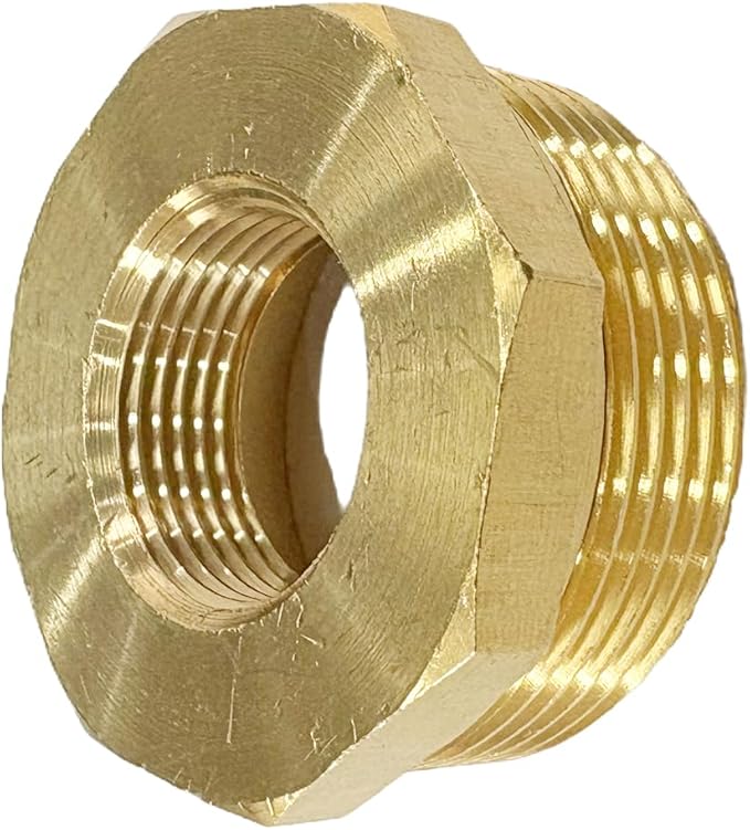 1-1/2" NPT Male x 3/4" NPT Female Brass Reducer Hex Bushing Threaded Pipe Fitting Reducing Adapter Pack of 1