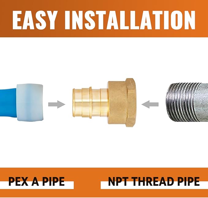 SUNGATOR 6 Pack 3/4" Pex A Expansion Female NPT Adapter Brass Fitting, No Lead Brass, ASTM F1960 ONLY For Pex-A Tubing