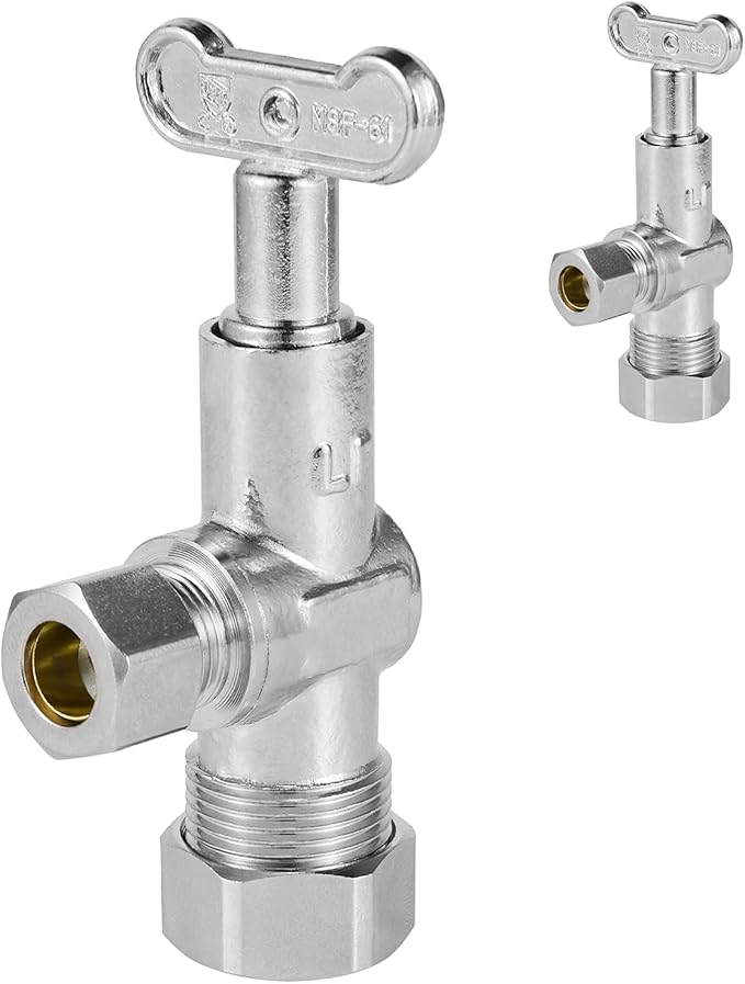 100-PCs HeSun Loose Key Angle Stop Valve, 1/2" Nominal (5/8"OD) Compression x 3/8" OD Compression, 1/4 Turn Shut Off Valve, PEX Chrome Plated Brass