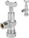 100-PCs HeSun Loose Key Angle Stop Valve, 1/2" Nominal (5/8"OD) Compression x 3/8" OD Compression, 1/4 Turn Shut Off Valve, PEX Chrome Plated Brass