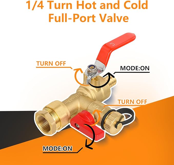 (Set of 1 Kit) HeSun 3/4" FIP X 3/4" PEX-B Crimp IPS Isolator Tankless Water Heater Service Valve Kit, with Pressure Relief Valve (TOOL053)