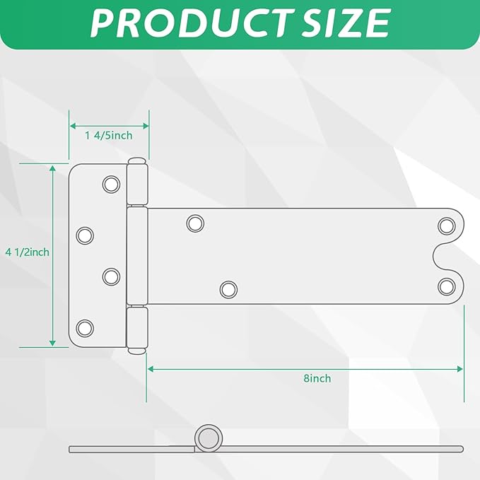 8 in T-Strap Shed Door Hinges, 6 Pack Heavy Duty Tee Hinge, 180 Lbs Capacity, Gate Strap Hinges, Black Wrought Hardware for Wooden Fences, Barn Door, Shed Doors (Black, 8 in -6 pcs)
