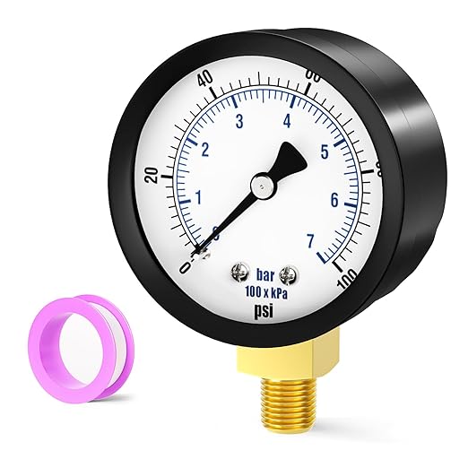 0-100PSI Well Pump Pressure Gauge 2" Dial Size, 1/8" NPT Lower Mount, 3-2-3% Accuracy, for Tube, Water Pump, Gas, Liquid, Pressure Test