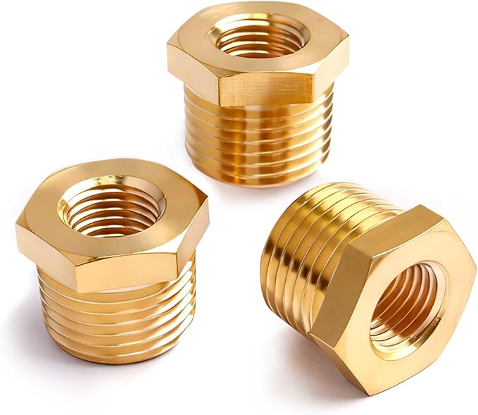 1/4" NPT Male to 1/8" NPT Female Brass Hex Bushing Reducing Bushing Pipe Fitting, Brass Fitting Reducer Adapter
