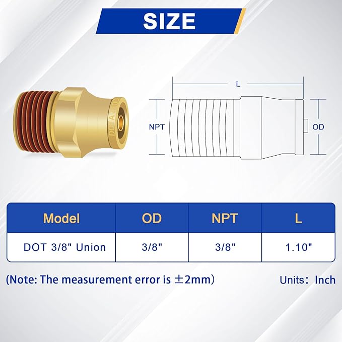 3/8" Brass Push to Connect DOT Air Brake Fittings, 3PCS Air Line Quick Connect Fittings 3/8" Tube OD x 3/8" NPT Connector Tube to Male Pipe for Truck Trailers Air Brake System