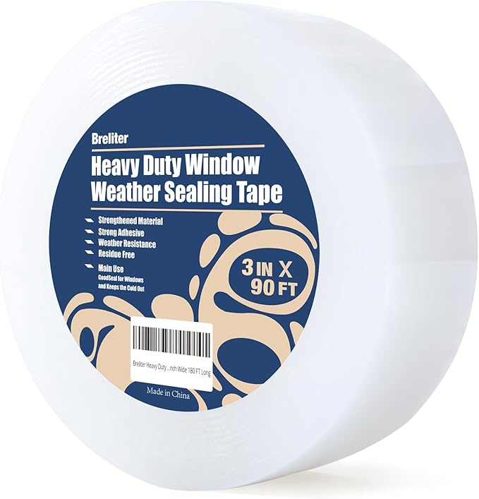 Heavy Duty Window Weather Sealing Tape - Transparent, 3 Inch Wide x 90 FT Long, Plastic, PEWST001
