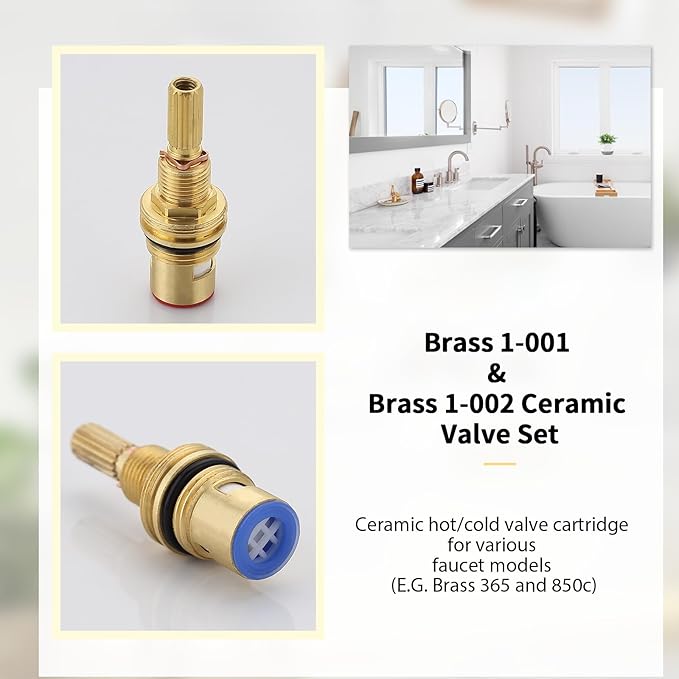 Brass 1-001 & Brass 1-002 Ceramic Disc Cartridge, Replacement Hot Cold Widespread Cartridge, Cold & Hot Widespread Faucet Replacement Cartridge