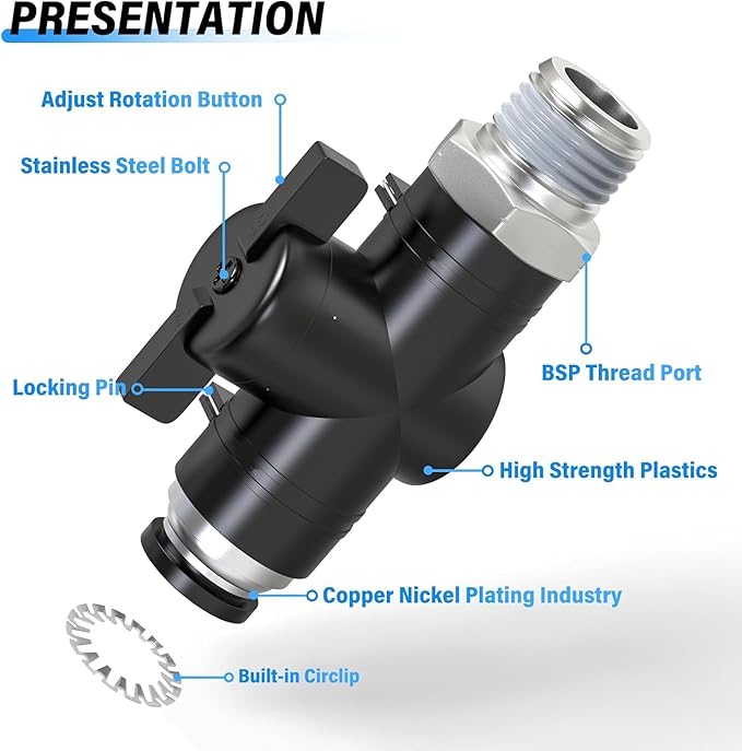 TAILONZ PNEUMATIC 1/2 Inch Tube OD x 1/2 Inch NPT Thread Ball Valve Air Flow Control Valve Push to Connect Fitting BVC-1/2-N4（Pack of 1）