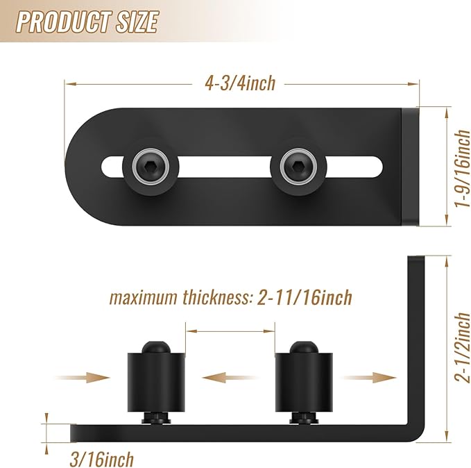 1 PC Sliding Barn Door Bottom Floor Guide, Wall Mounted Roller Guides Ball Bearings Adjustable Stay Roller, Flat Bottom Design Style, Black